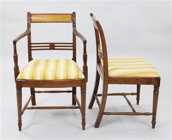 A set of six Regency mahogany dining chairs, carvers W.1ft 9in. H.2ft 10in.